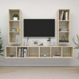 Berkfield Home Wall-mounted TV Cabinets 4 pcs Sonoma Oak Engineered Wood in Brown - thumbnail 1