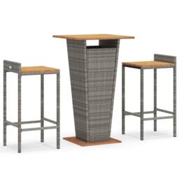Berkfield Home 3 Piece Garden Bar Set Grey Poly Rattan&Solid Wood Acacia - thumbnail 2