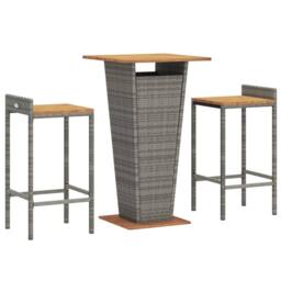 Berkfield Home 3 Piece Garden Bar Set Grey Poly Rattan&Solid Wood Acacia - thumbnail 3
