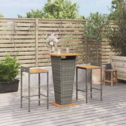 Berkfield Home 3 Piece Garden Bar Set Grey Poly Rattan&Solid Wood Acacia - thumbnail 1