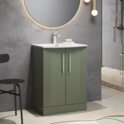 Balterley Floor Standing 2 Door Vanity Unit - Curved Basin 600mm, Satin Green - thumbnail 4