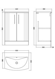 Balterley Floor Standing 2 Door Vanity Unit - Curved Basin 600mm, Satin Green - thumbnail 7