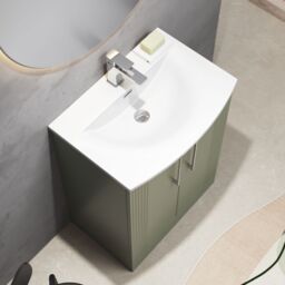 Balterley Floor Standing 2 Door Vanity Unit - Curved Basin 600mm, Satin Green - thumbnail 3