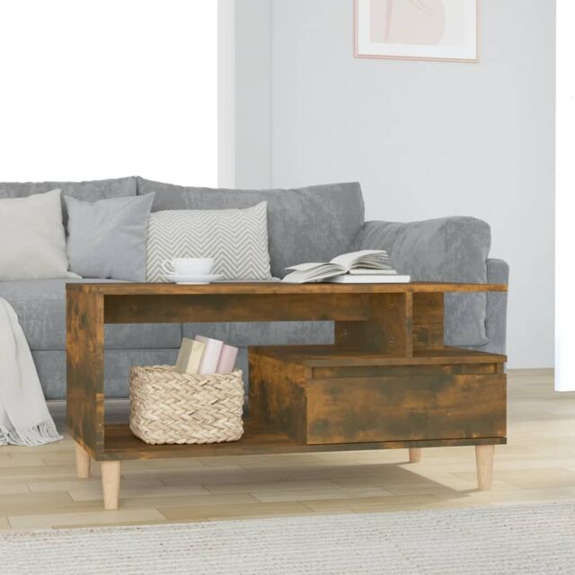 Berkfield Home Coffee Table Smoked Oak 90x49x45 cm Engineered Wood in Brown - Size: 90 x 49 x 45 cm - image 1
