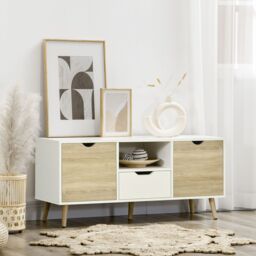 HOMCOM Modern TV Unit Cabinet Stand with Cabinets & Drawer in Light Brown