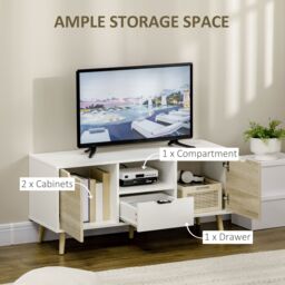 HOMCOM Modern TV Unit Cabinet Stand with Cabinets & Drawer in Light Brown - thumbnail 4