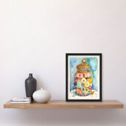 Artery8 Glass Cookie Jar With Sweets Folk Art Watercolour Painting Artwork Framed Wall Art Print A4 in Black - thumbnail 2