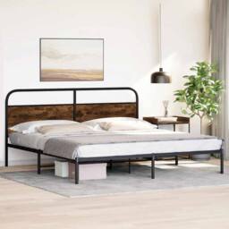 Berkfield Home Metal Bed Frame without Mattress Smoked Oak 200x200 cm in Brown - thumbnail 4