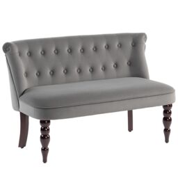 HOMCOM Velvet-Feel Two-Seat Lounger Sofa with Wood Frame, Charcoal Grey - Size: 2 Seater - thumbnail 2