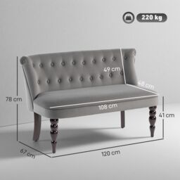 HOMCOM Velvet-Feel Two-Seat Lounger Sofa with Wood Frame, Charcoal Grey - Size: 2 Seater - thumbnail 3