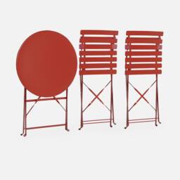 sweeek Round Folding Metal Bistro Garden Table With 2 Chairs in Terracotta - thumbnail 6