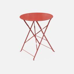 sweeek Round Folding Metal Bistro Garden Table With 2 Chairs in Terracotta - thumbnail 3