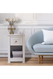Living and Home One Drawer Small Side Table in White - thumbnail 1