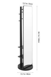Living and Home 360° Rotating Full-Length Mirror with Coat Rack in Black - thumbnail 6