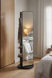 Living and Home 360° Rotating Full-Length Mirror with Coat Rack in Black - thumbnail 2