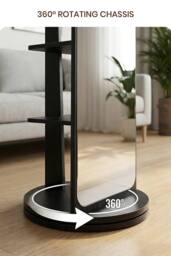 Living and Home 360° Rotating Full-Length Mirror with Coat Rack in Black - thumbnail 5