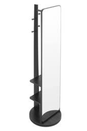 Living and Home 360° Rotating Full-Length Mirror with Coat Rack in Black - thumbnail 1