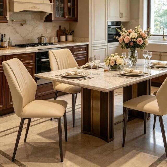 NESTLUNE 4CS light Khaki Luxury Kitchen Chairs Leathered Accent Side Chairs in Beige - Size: 100 cm x 60 cm - image 1