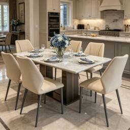 NESTLUNE 4CS light Khaki Luxury Kitchen Chairs Leathered Accent Side Chairs in Beige - Size: 100 cm x 60 cm - thumbnail 2