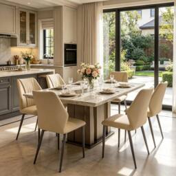 NESTLUNE 4CS light Khaki Luxury Kitchen Chairs Leathered Accent Side Chairs in Beige - Size: 100 cm x 60 cm - thumbnail 5