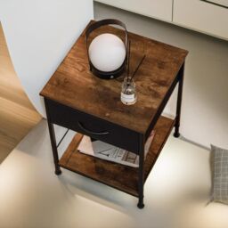 Pirlo Plush 2PC Bedside Tables Industrial Bedroom Rustic Brown Furniture - thumbnail 4