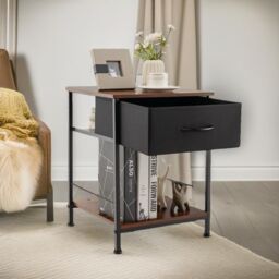 Pirlo Plush 2PC Bedside Tables Industrial Bedroom Rustic Brown Furniture - thumbnail 3