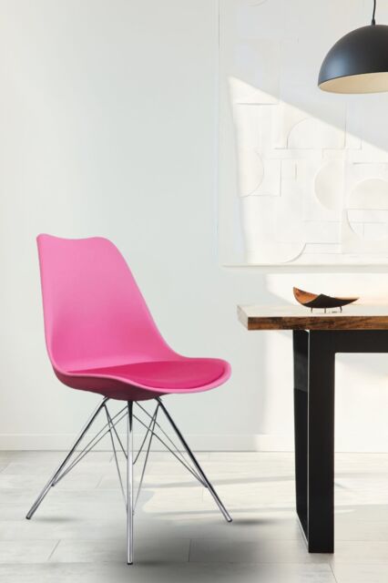 Fusion Living Soho Plastic Dining Chair with Chrome Metal Legs in Bright Pink - image 1