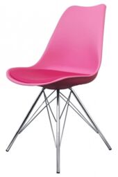 Fusion Living Soho Plastic Dining Chair with Chrome Metal Legs in Bright Pink - thumbnail 2
