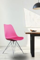 Fusion Living Soho Plastic Dining Chair with Chrome Metal Legs in Bright Pink - thumbnail 1
