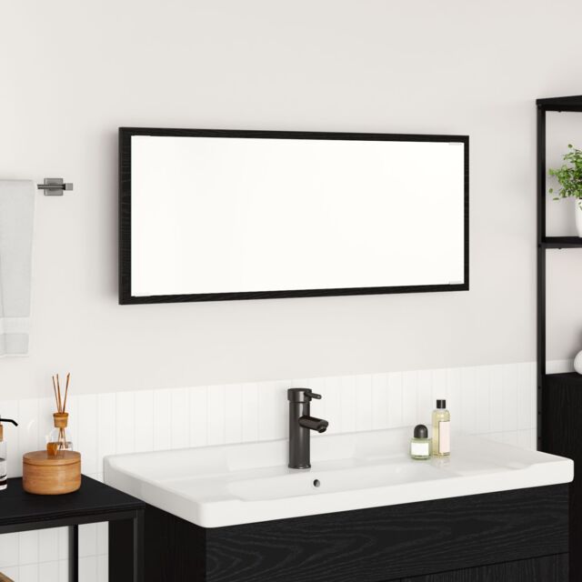 Berkfield Home Bathroom Mirror Black oak Glass, MDF Large Mirror - image 1