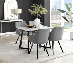 FurnitureboxUK Carson White Marble Effect Dining Table & 4 Falun Black Leg Chairs in Dark Grey - thumbnail 1