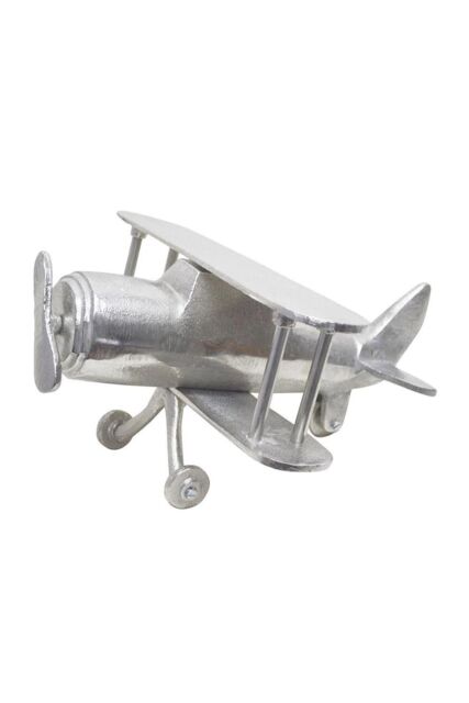 Homescapes Large Designer Solid Metal Biplane Table Top in Silver - image 1