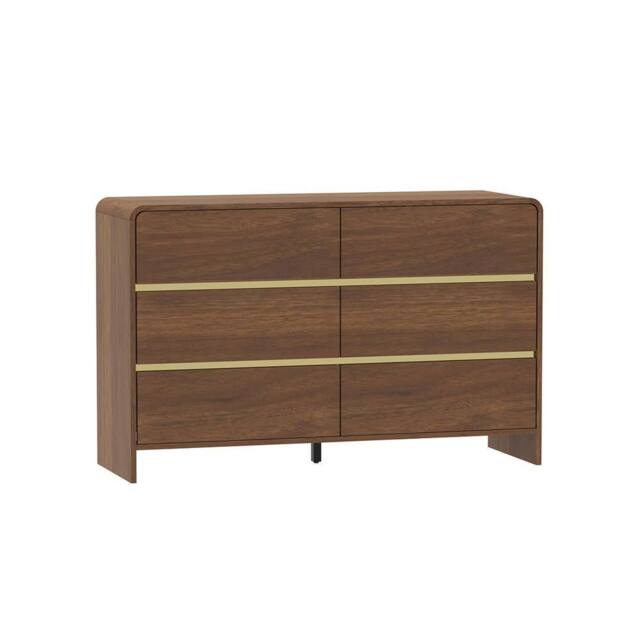 Melody Maison Walnut Brown 6 Drawer Chest Of Drawer - Meridian Walnut Range - image 1
