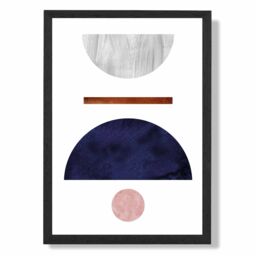 ARTZE Navy Blue & Grey Semi Circles Mid Century Geometric Framed Print SIZE: A3 with Black Frame - Size: A4 - thumbnail 1