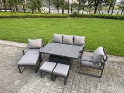 Fimous Aluminum 8-Seater Sofa Set with Lifting Table, 2 Chairs & 3 Footstools in Dark Grey - thumbnail 2