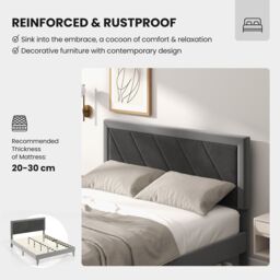Gymax Double Platform Bed Velvet Upholstered Bed Frame Base High Headboard in Grey - thumbnail 3