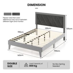 Gymax Double Platform Bed Velvet Upholstered Bed Frame Base High Headboard in Grey - thumbnail 2
