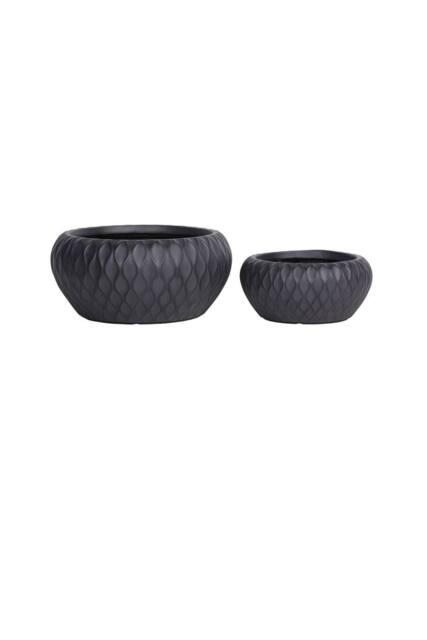 KDMD Hortus Indoor Embossed Diamond Black Low Bowl Planters Set of 2 - image 1
