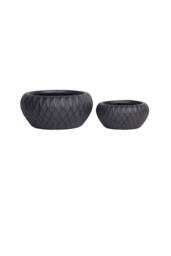 KDMD Hortus Indoor Embossed Diamond Black Low Bowl Planters Set of 2