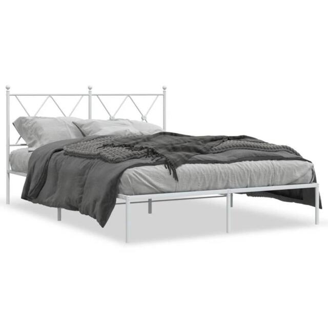 Berkfield Home Metal Bed Frame without Mattress with Headboard White 140x190cm - Size: 140x190 cm - image 1