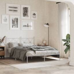 Berkfield Home Metal Bed Frame without Mattress with Headboard White 140x190cm - Size: 140x190 cm - thumbnail 2