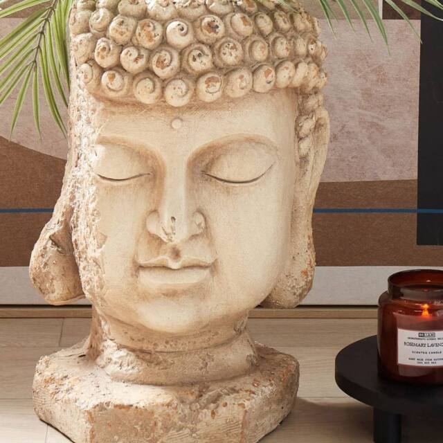 Wyld and Coco Beige Buddha Head Plant Pot Hand Painted Distressed Stone Finish - image 1