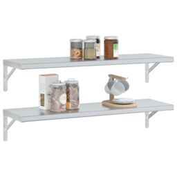 Berkfield Home Wall Shelves 2 pcs 100x30x3 cm Silver Stainless Steel - Size: 100 x 30 x 3 cm - thumbnail 4