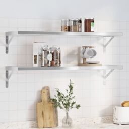 Berkfield Home Wall Shelves 2 pcs 100x30x3 cm Silver Stainless Steel - Size: 100 x 30 x 3 cm