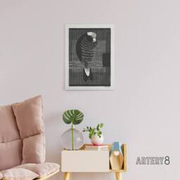 "Artery8 Stylised Galah Cockatoo Bird De Mesquita Canvas Wall Art Print in Black - Size: W12"" x H16""" - thumbnail 3