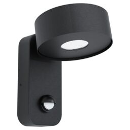 Loops IP44 Outdoor Wall Light & PIR Sensor Black Zinc Steel 6W Built in LED