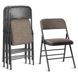 EONLION 4PCS Folding Chairs with Padded Fabric Seats, Heavy Duty Metal Frame in Brown - Size: 100 cm - thumbnail 1