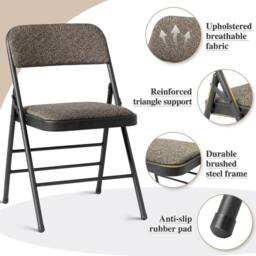 EONLION 4PCS Folding Chairs with Padded Fabric Seats, Heavy Duty Metal Frame in Brown - Size: 100 cm - thumbnail 4