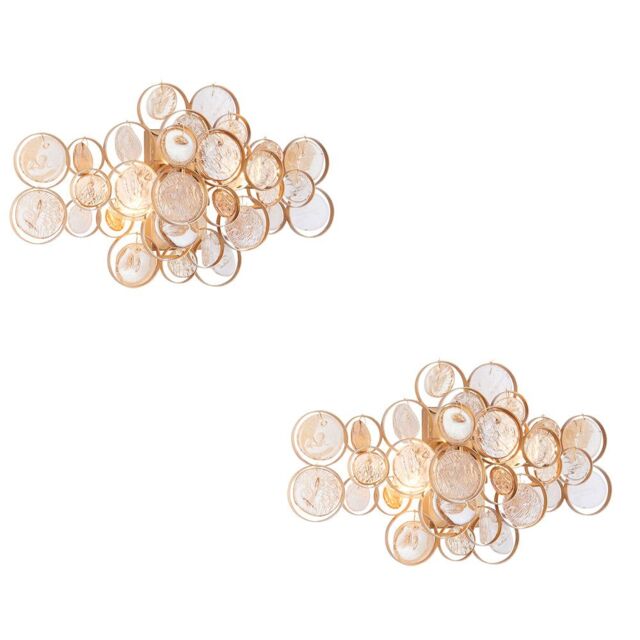 Loops 2 PACK Antique Gold Wall Light & Ornate Amber Glass Detailing - Twin Bulb Sconce in Clear - image 1