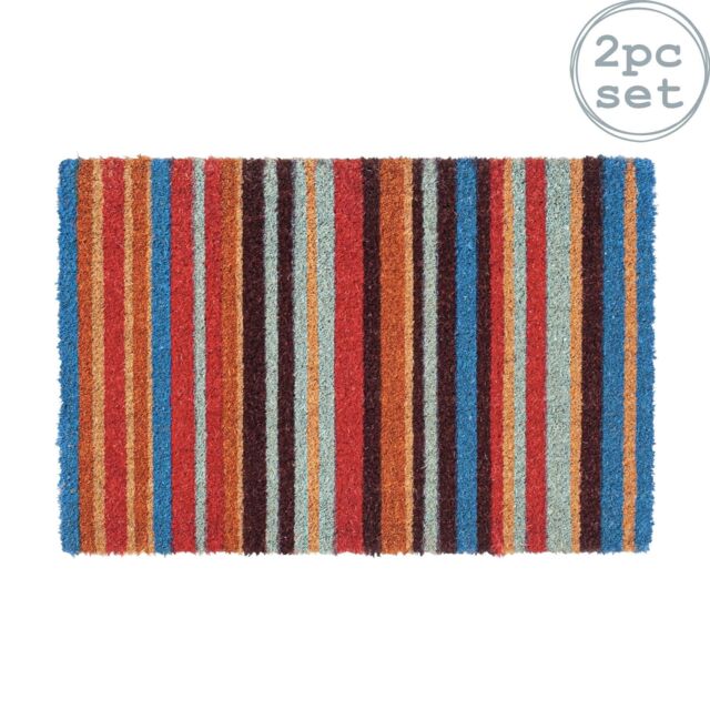 Nicola Spring Coir Door Mats - 60 x 40cm - Pinstripe - Set of 2 - Size: 40 cm x 60 cm - image 1